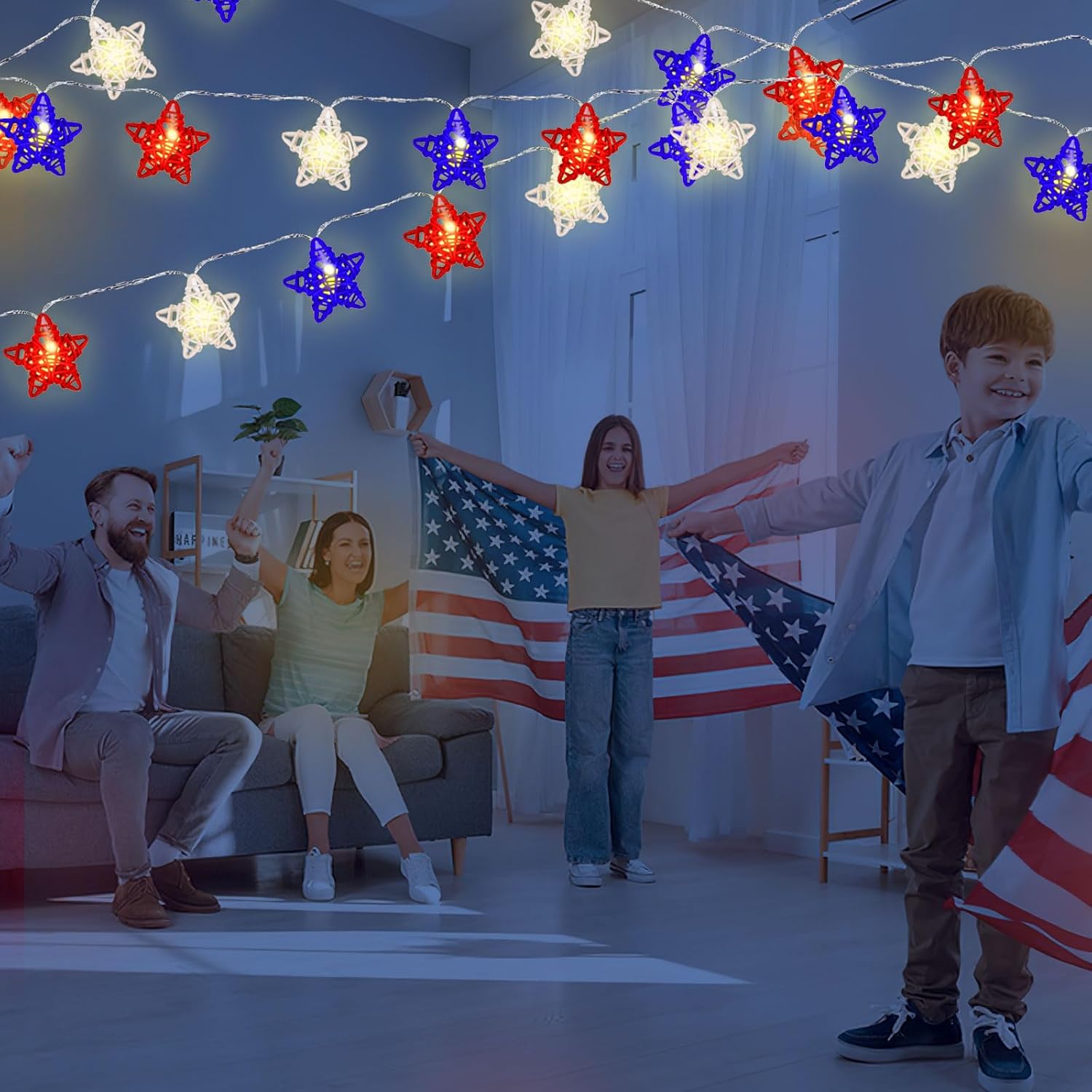 Patriotic LED String Lights – Red White Blue 4th of July Fairy Lights