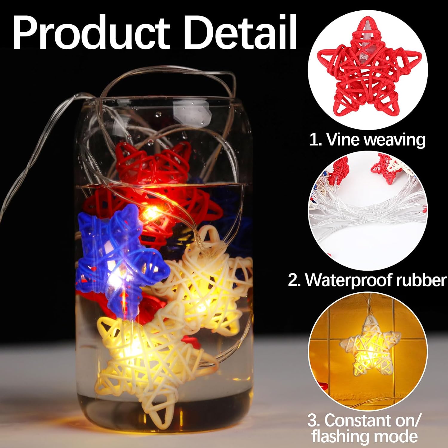 Patriotic LED String Lights – Red White Blue 4th of July Fairy Lights